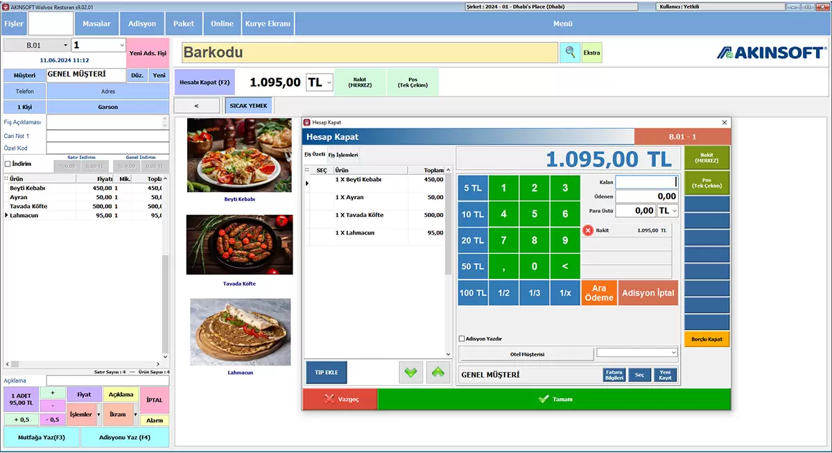 WOLVOX restoran programı ekranı